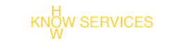 Text in Gelb: "HOW" vertikal, "KNOW SERVICES" horizontal auf schwarzem Hintergrund.