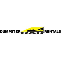 Logo of "Dumpster Rar Rentals" with a yellow skyline silhouette in the background.