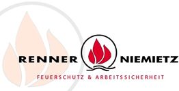 Logo mit Flammen, Schriftzug "Renner Niemietz" und Text "Feuerschutz & Arbeitssicherheit".
