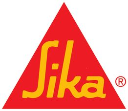 Rotes Sika-Logo in Form eines Dreiecks mit gelbem Schriftzug.