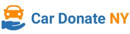 Car Donate NY logo with a car icon above a hand, text in blue and orange.