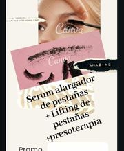 Promoción de serum y lifting de pestañas por 89€ en febrero. Texto sobre collage de ojos y pestañas.