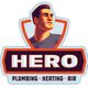 Logo featuring a stylized person with the text: "Hero Plumbing Heating Air."