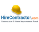Yellow hard hat and website name "HireContractor.com" on a white background.