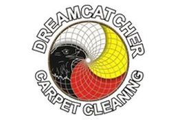 Logo of Dreamcatcher Carpet Cleaning with an eagle image and spiral design in black, yellow, and red.