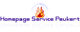 Logo: "Homepage Service Peukert" mit Flammensymbol in der Mitte, reflektiert.