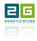 Logo mit stilisiertem "E2" und "G", darunter das Wort "DIENSTLEISTUNG", in blau und grün.