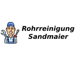 Illustration eines Handwerkers mit Werkzeugen, daneben der Text "Rohrreinigung Sandmaier".