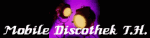 Zwei Scheinwerfer vor lila Hintergrund und Text "Mobile Discothek T.H." in weißer Schrift.