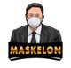 Ein Mann mit Anzug trägt Maske, darunter steht "MASKELON" in goldenen Buchstaben.