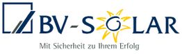 BV-SOLAR Logo mit Sonnenmotiv, Schriftzug: "Mit Sicherheit zu Ihrem Erfolg".