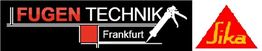 Logo von Fugen Technik Frankfurt mit Sika-Logo in Rot und Schwarz, Silhouette einer Kartuschenpistole.