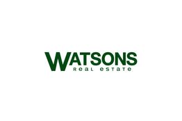Logo de "WATSONS Real Estate" en letras verdes sobre fondo blanco.