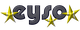 Text "eyso" mit gelben Sternen auf schwarzem, strukturiertem Hintergrund.