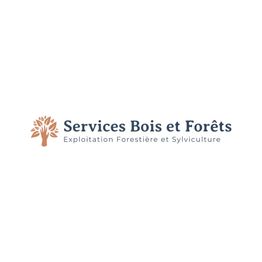 Logo "Services Bois et Forêts" avec dessin d'arbre et texte "Exploitation Forestière et Sylviculture".