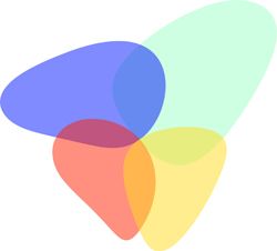 Formas coloridas superpuestas: azul, verde, rojo, y amarillo.