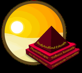 Pyramide mit Texten: BodyAndSoul-Erkrath, Physiotherapie, Wellness, Massage, Osteopathie.