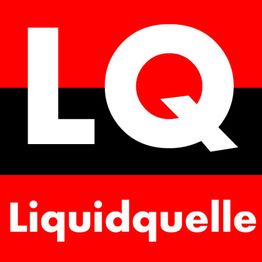 Weiße Buchstaben "LQ" auf rotem Hintergrund, darunter steht "Liquidquelle" in Weiß.