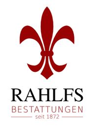 Rote Lilie, darunter "Rahlfs Bestattungen seit 1872".