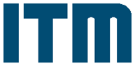 Logo mit blauen Buchstaben: "ITM" auf weißem Hintergrund.