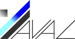 Abstraktes Logo mit geometrischen Formen, blauen Streifen und dem Wort "AVAC".