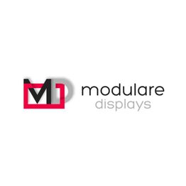 Logo mit Buchstaben "MD" in Rot und Schwarz, daneben Text "modulare displays" in Grau.