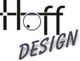 Logo met de tekst "Hoff Design" in zwart en grijs, met een cirkel en vierkant bij de "o".