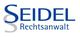 Logo mit blauem Text "SEIDEL Rechtsanwalt", stilisiertes "S" links.