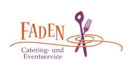 Logo: "Faden Catering- und Eventservice" mit Besteck und Faden.