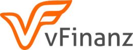 Logo der Firma vFinanz mit orangenem Flügel-Symbol und grauem Text.