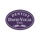 Logo for Dentist David Vocal, D.D.S., with purple oval design and decorative branch elements.