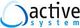 Logo mit blauem Kreis und Schriftzug "active system" in Schwarz und Blau.
