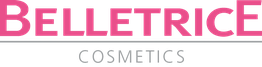 Logo mit dem Schriftzug "BELLETRICE COSMETICS" in pink und grau auf weißem Hintergrund.