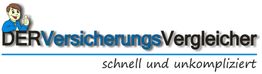 Logo mit Text: DER Versicherungsvergleicher, schnell und unkompliziert. Figur zeigt Daumen hoch.