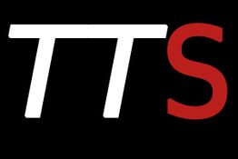 Schwarzer Hintergrund mit weißen Buchstaben "TT" und rotem Buchstaben "S" in moderner Schriftart.