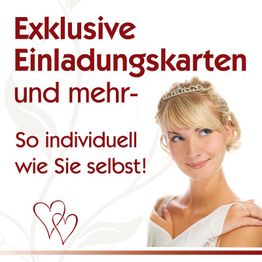 Exklusive Einladungskarten, individuell wie Sie: Frau mit Krone lächelt. Zwei Herzen als Grafik.