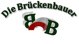 Logo mit Schriftzug "Die Brückenbauer", roten Brücke und großen Buchstaben "B".
