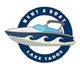 Boat rental logo with a speedboat and "Rent a Boat, Lake Tahoe" text in a circle.