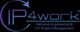 Logo IP4work blu con testo "Network Engineering & ICT Project Management" su sfondo nero.