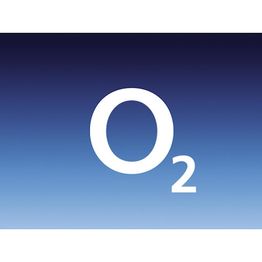 O₂-Logo auf blauem Hintergrund mit Farbverlauf von dunkel nach hell.
