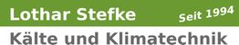 Grüne und graue Schrift: "Lothar Stefke Kälte und Klimatechnik Seit 1994".