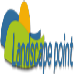 Logo with blue and green curves, a yellow circle, and the text "Landscape point."
