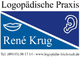 Logo der Logopädischen Praxis mit Mund- und Ohrsymbolen, Text: "René Krug."