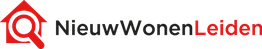 Logo van NieuwWonenLeiden met rode huisvorm en tekst in zwart en rood.