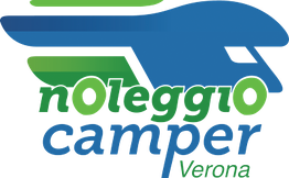 Logo di "Noleggio Camper Verona" con sfumature blu e verdi.