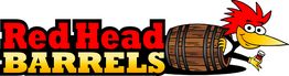 Red Head Barrels logo with a cartoon bird holding a barrel and a drink.