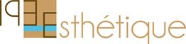 Logo mit dem Wort "esthétique" in stilisierter Schrift, rechteckige Muster links.