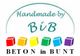 "Handmade by BiB Logo mit bunten Würfeln und Text 'BETON in BUNT' darunter."