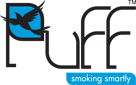 Logo con uccello stilizzato e scritta "smoking smartly" su sfondo nero e celeste.