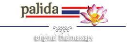 Logo mit "palida", thailändischer Flagge, Lotusblüte und Text "Original Thaimassage".